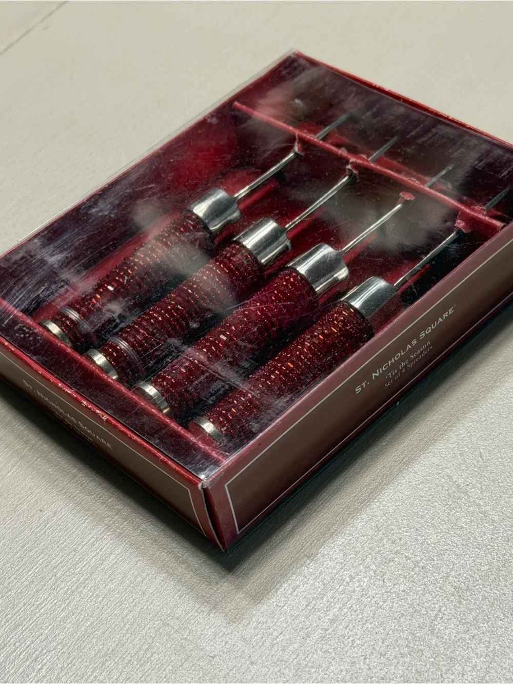 St. Nicholas Square Red Beaded Handle Spreaders - Set of 4